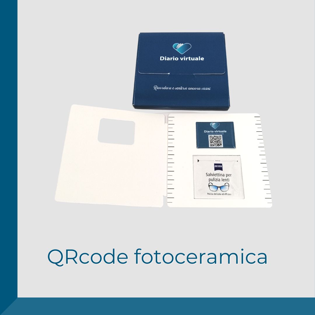 Kit completo di Tris di medagliette in acciaio Diario Virtuale + Piastrina QR Code in fotoceramica (Ricordi)